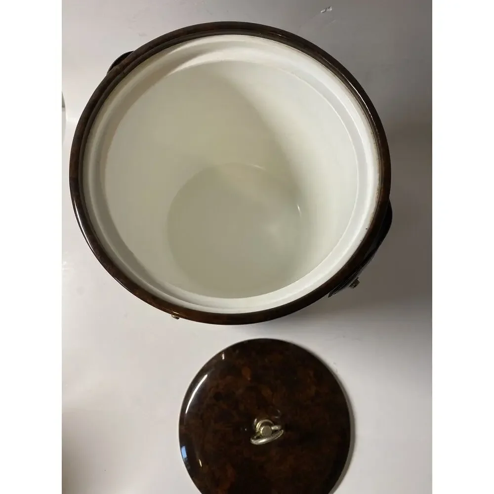 MCM Vintage Georges Briard Vinyl And Brass Ice Bucket Entertaining Mid Century